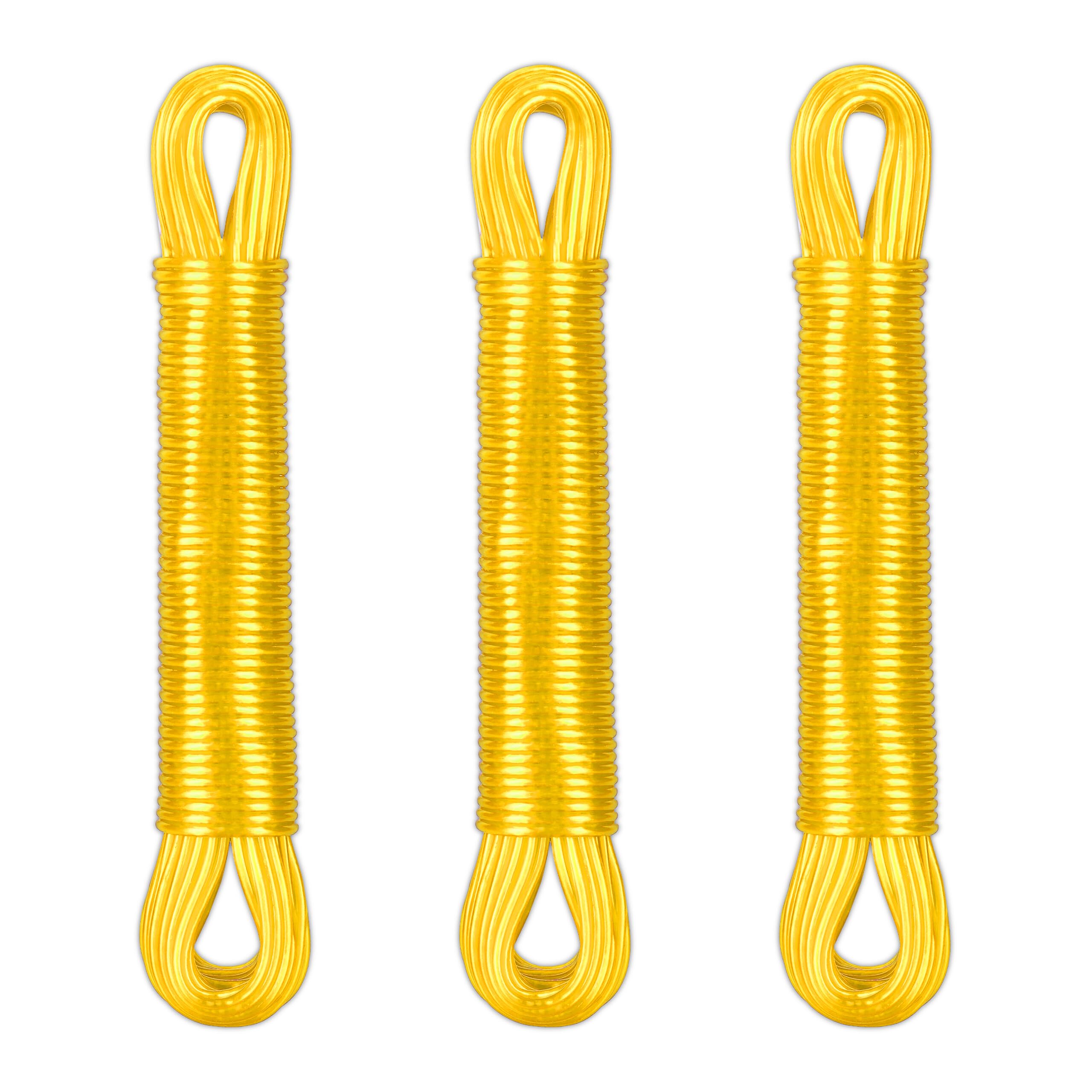Relaxdays Set of 3 Washing Lines, 20 m, Laundry Cord with Polyester Core, PVC, Extra Strong, Indoors & Outdoors, Yellow