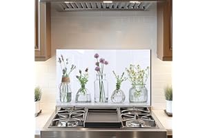 DAIFURONGE Tempered Glass Backsplash For Kitchen Behind Stove,Flower Bottle Stove Back Top Cover,Easy to Clean Glass Splashback, Sink Cover Splash Guard,Home Kitchen Wall Decor (30"x18"(76.2x45.72cm))