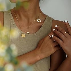 MEVECCO Gold Birth Flower Coin Necklace for Women