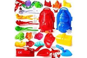 IELEK Winter Snowball Tool Kit for Kids with Handle for Snow Ball Maker Shapes Winter Outdoor Beach Toys Christmas Xmas Gifts for Kids with Snowball Launcher, Duck Snowball Maker, Animal Sand Molds