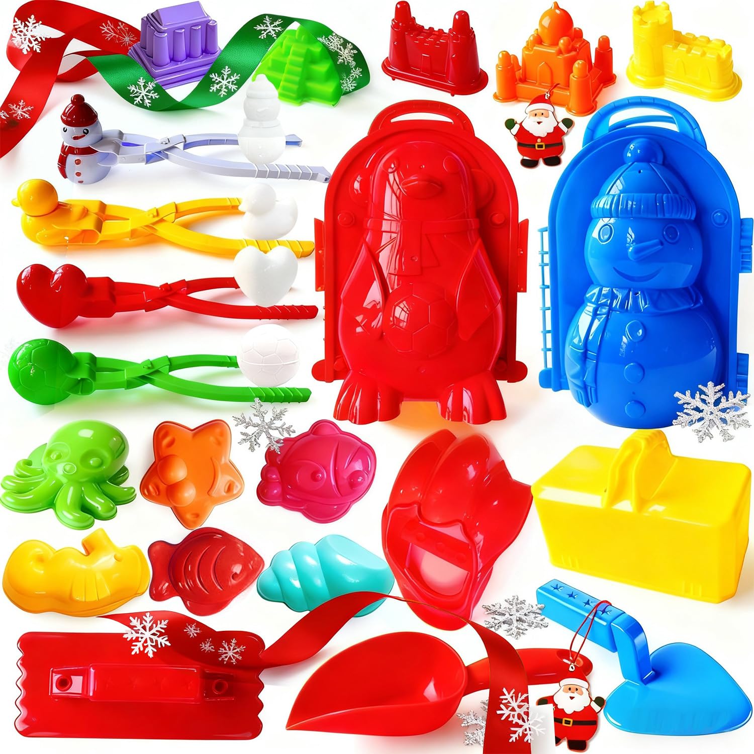 Doaizer Winter Snowball Tool Kit for Kids with Handle for Snow Ball Maker Shapes for Kids Winter Outdoor Beach Toy with Snowball Launcher, Duck Snowball Maker, Animal Sand Moulds for Kids