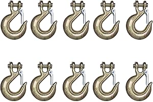 Mega Cargo Control 3/8 Inch G70 Clevis Grab Hook with Latch | Transport Safety Chain Hooks for Rigging Deck Hauler Receiver Hitches Trailer Wrecker Truck (10 - Pack)