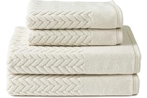 TEXERESILK Texere 100% Organic Cotton Jacquard 650 GSM Premium Bath Towel Sets - Extra Absorbent Quick Dry and Plush (Cable, Birch, 2 Bath & 2 Hand Towels)