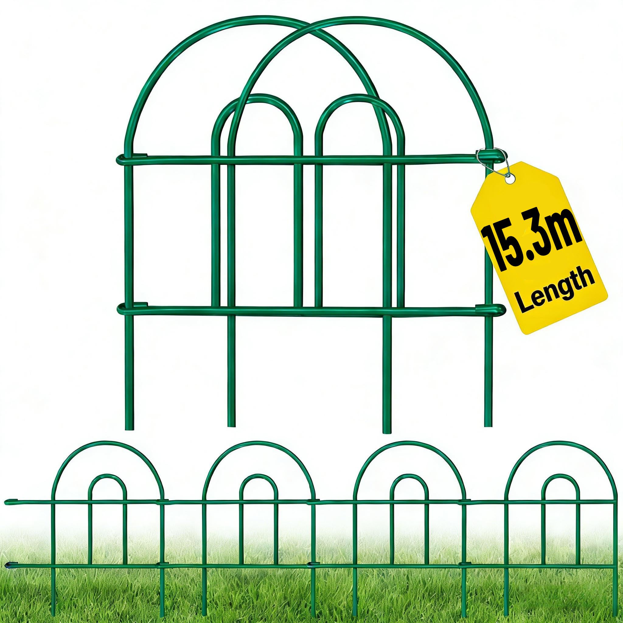 Amagabeli Garden Home Decorative Garden Fence 35PCS 46CM(H) X 15.24M(L) Metal Rustproof Iron Landscape Wire Folding Picket Fencing Panel Garden Border Dog Fence Patio Gates and Fences Green