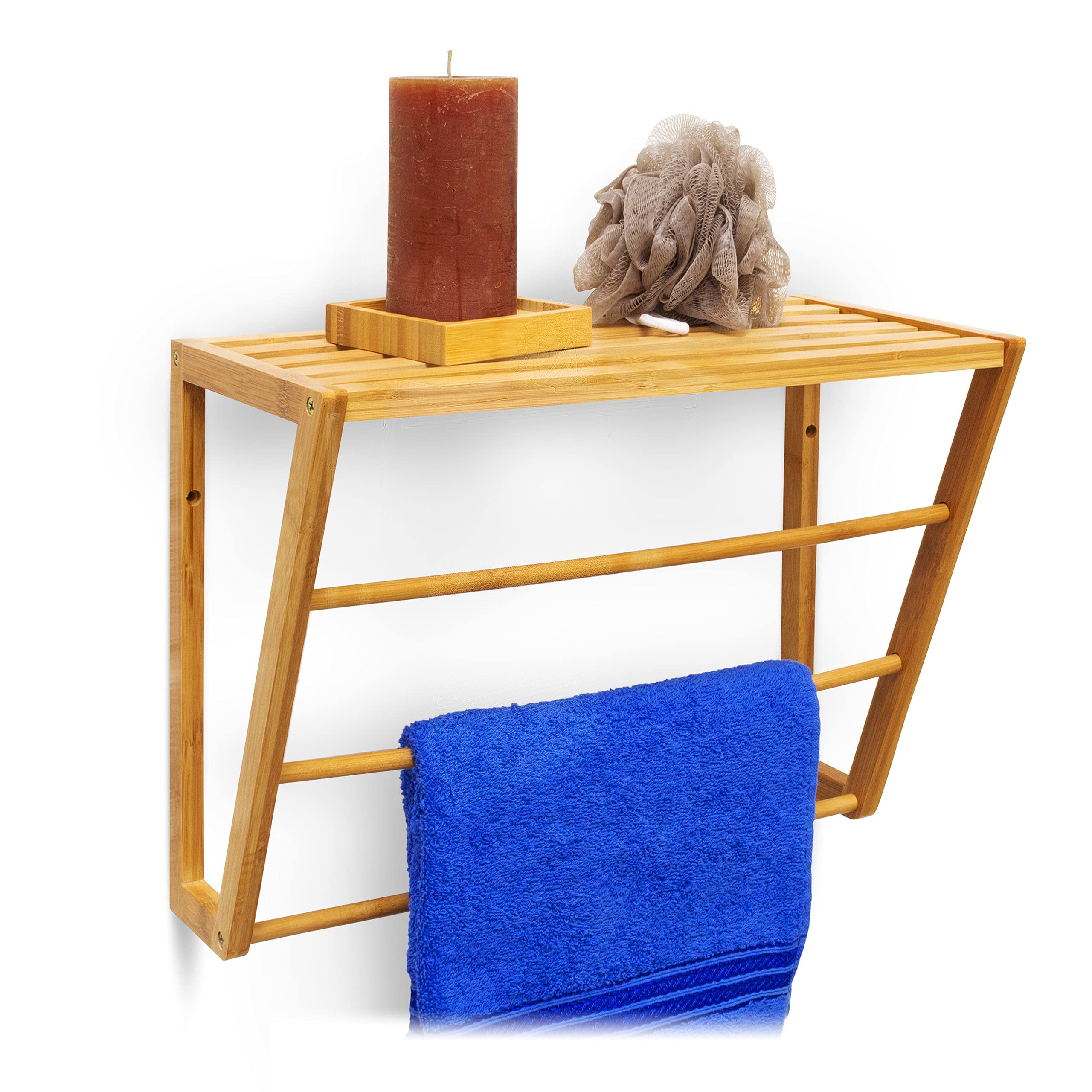 Relaxdays Towel Rack with 3 Rails, Bamboo, Natural Brown