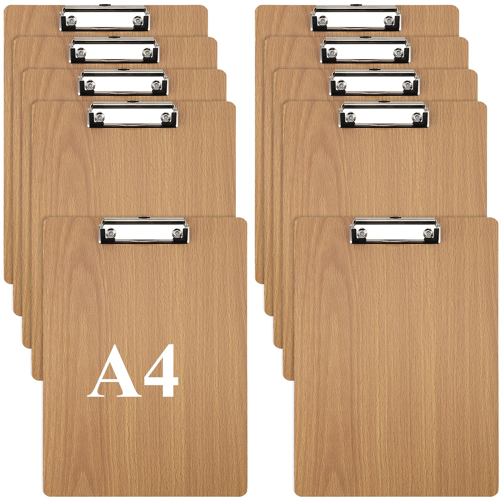 MAHIONG 10 Pack A4 Clipboard, Hardboard Wooden Clip Boards with Low Profile Clip & Hanging Hole for Office Work, Restaurant