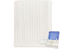 Pinuotu Baby Blanket – Cable Knit Cotton Swaddle for Newborns, Neutral Receiving Blanket for Boys & Girls, Crib or Stroller, Nursery Essentials, 31×40 Inch, with Gift Box (White)