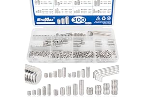 MROMAX 300Pcs Metric Set Screws Assortment Kit, 24 Sizes - M3 M4 M5 M6 M8 Set Screw, 3mm-16mm Lengths, Stainless Steel Internal Hex Drive Grub-Point Screw for Door Knob, Faucets and Light Fixture
