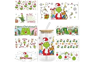 GYGOT 9 Sheets Christmas UV DTF Cup Wrap Transfer for Glass 16 OZ,Christmas Rub on Transfers for Crafts,Waterproof UV DTF Transfer Stickers for Cups Furniture Wood, 9.5x4.3 in