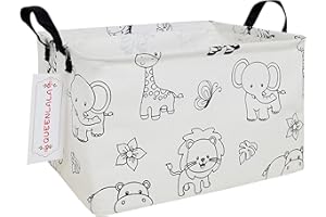 QUEENLALA Rectangular Laundry Hamper/Foldable Nursery Laundry Basket for Organizing/Storage Bin Baskets/Children Toy Office Bedroom/Toy Bin Closet Shelf Baskets（Rec-Zoo）