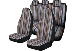 AKAUTO High Back Baja Saddle Blanket Car Seat Covers Full Set, Washable and Breathable Automotive Seat Cover, Universal Colorful Striped Woven Interior Cover for Sedan, SUV, Truck, Airbag Compatible