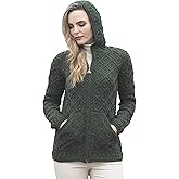 Aran Crafts Women's Soft Cable Knit Honeycomb Hood Cardigan (100% Merino Wool)