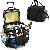 LoDrid Rolling Cleaning Caddy with Lid, Cleaning Supplies Organizer with Detachable Trolley, Cleaning Caddy Cart on Wheels wi