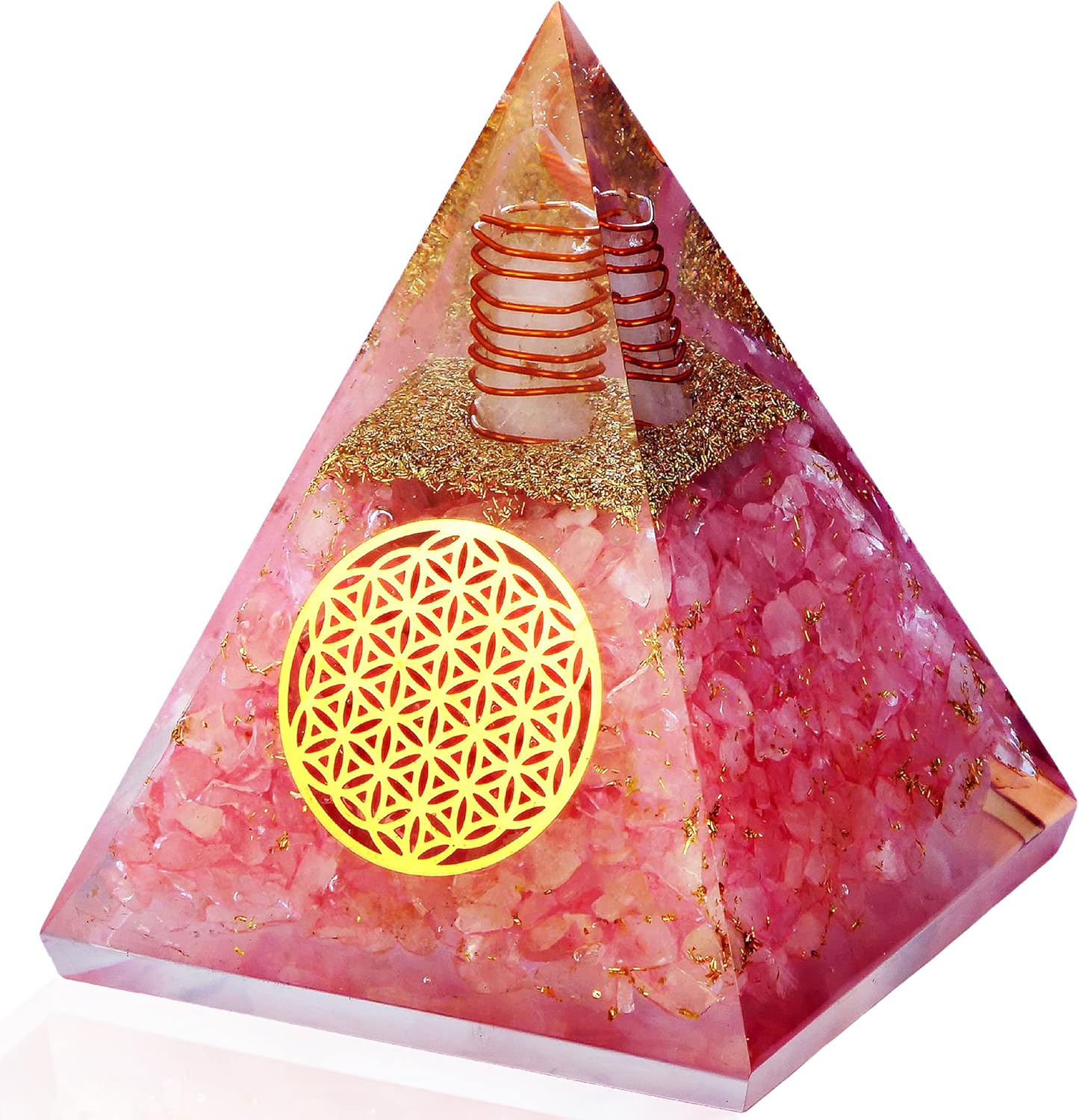 Mixed Media - Orgone Pyramid – Handmade Rose Quartz Orgonite Pyramid for Yoga, Reiki – Crystal Pyramid for Love, Relationship – Orgone Generator Crystal Pyramid for Success – Organite Orgone Pyramid Peace & Calm