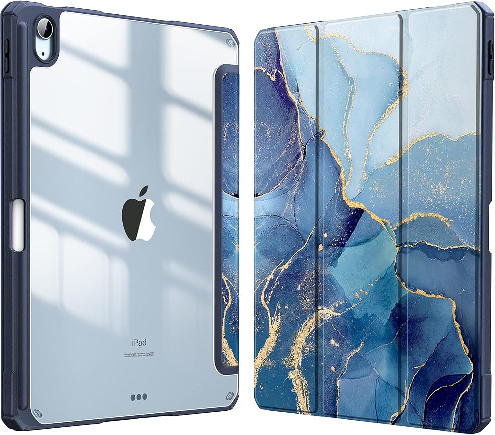 FINTIE Hybrid Case for iPad Air 11 inch M4/M3/M2 Ocean Marble Clear Back Pencil