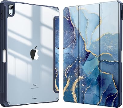 FINTIE Hybrid Case for iPad Air 11 inch M4/M3/M2 Ocean Marble Clear Back Pencil