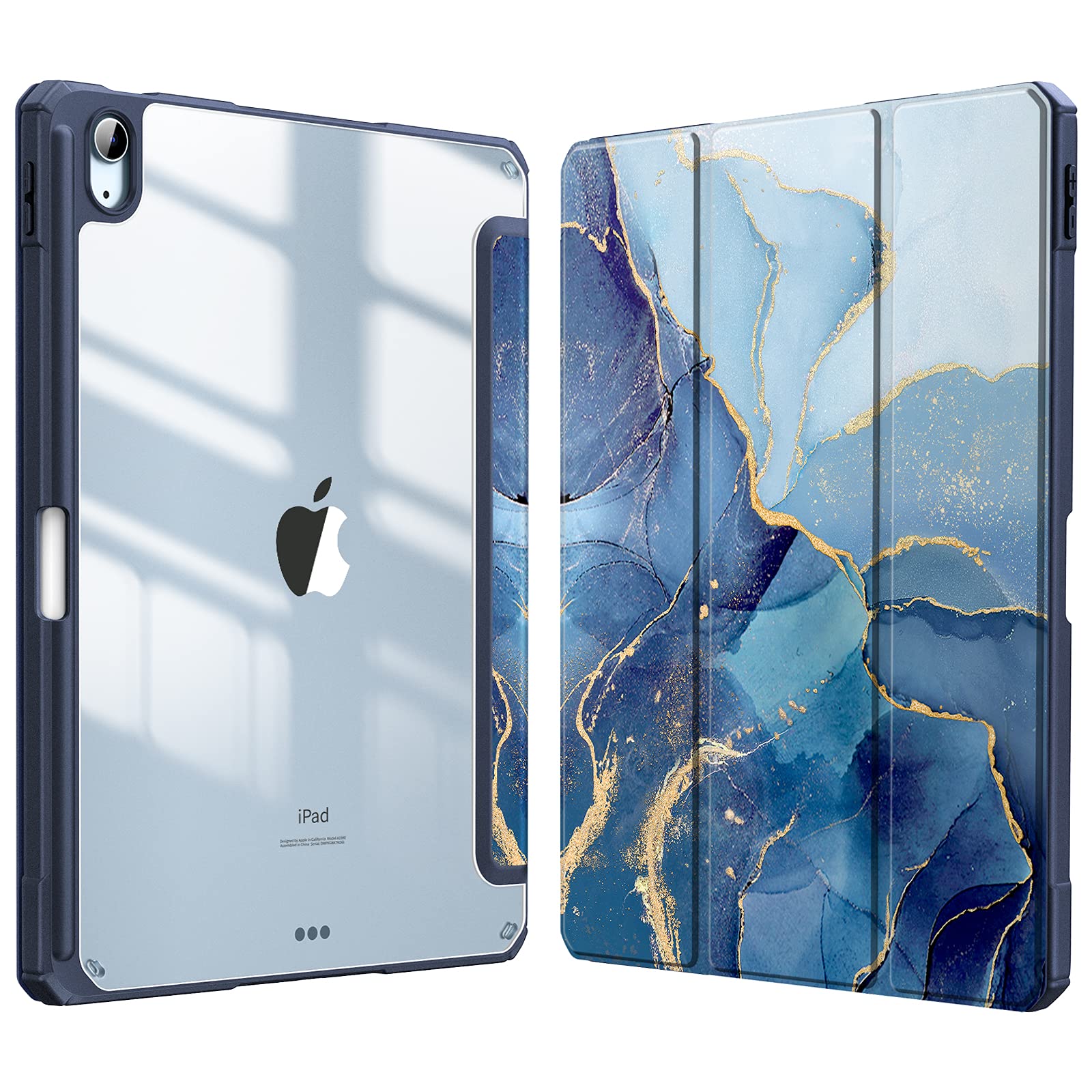 FINTIE Hybrid Case for iPad Air 11 Inch M4 (2026)/M3 (2025)/M2 (2024), iPad Air 5th/4th Generation (2022/2020) 10.9 Inch - Shockproof Slim Clear Acrylic Cover with Pencil Holder, Ocean Marble