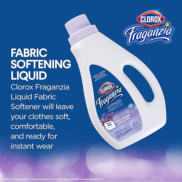 CLOROX FRAGANZIA LIQUID LAUNDRY FABRIC SOFTENER, LAVENDER WITH EUCALYPTUS SCENT – LAUNDRY ODOR ELIMINATOR, WRINKLE REDUCER AND STATIC REDUCER, 40 FL OZ