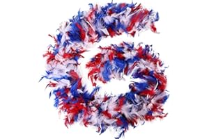 FeelfunFeather 45g Colorful Feather Boas 2 Yards Turkey Chandelle Feathers Boa for Carnival Party Dancing Halloween Christmas Home Costume Decoration（Red Blue White）
