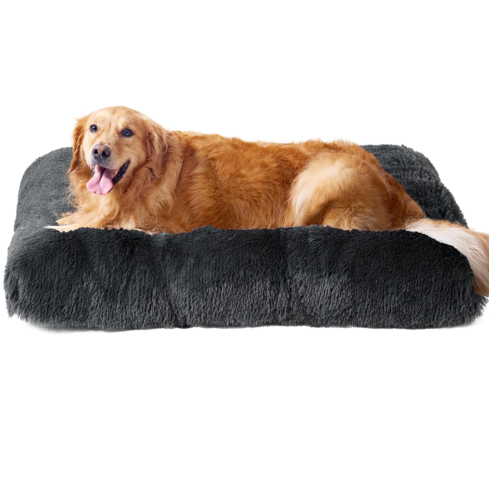 EHEYCIGA Fluffy Dog Crate Bed for Extra Large Dogs, Plush Faux Fur Dog ... - Crate Bed With Non Slip Bottom