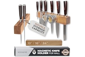 Premium 16 Inch Magnetic Knife Holder for Wall With Double Storage & Charming Wood - Magnetic Strip, Rack, Kitchen Holder