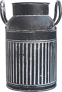 MISIXILE Metal Galvanized Milk Can Rustic Farmhouse Vase, Decorative Shabby Chic Pitcher Vase for Home Decor 8.3