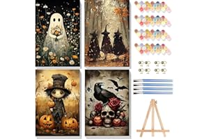 CVIOKRDU 4 Pack Paint by Numbers Kit for Adults - Wooden Easel, Halloween Paint by Numbers with Frame, Halloween Adult Painting by Number Kits on Canvas, Easy Oil Painting Arts Gift Wall Decor 8x12inch