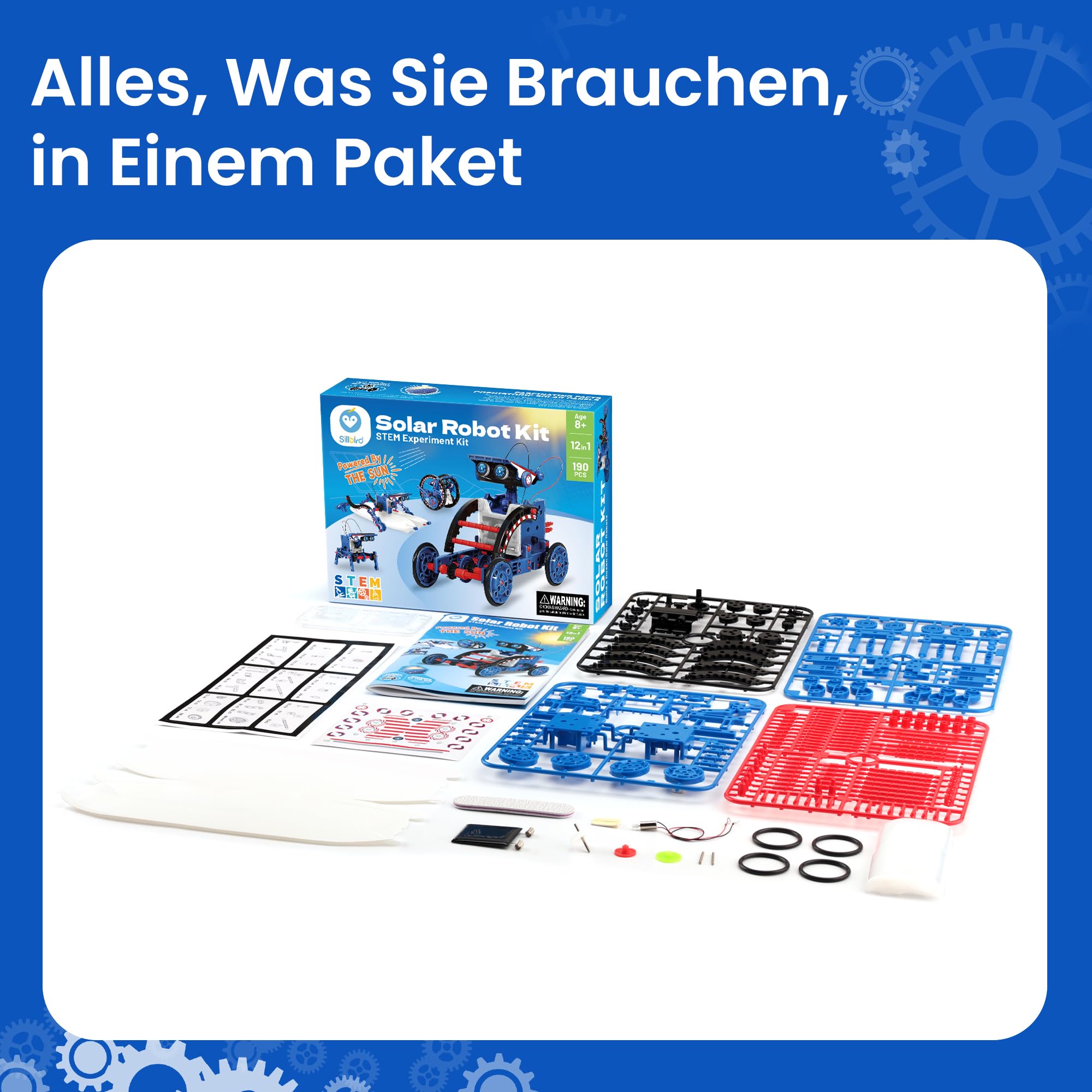 Sillbird Solar STEM Roboter Bausatz, 12-in-1 Lernspielzeug für Kinder Jungen ab 8 Jahren, Kreative Geschenke für Weihnachten und Geburtstage, 190 Teilen 8