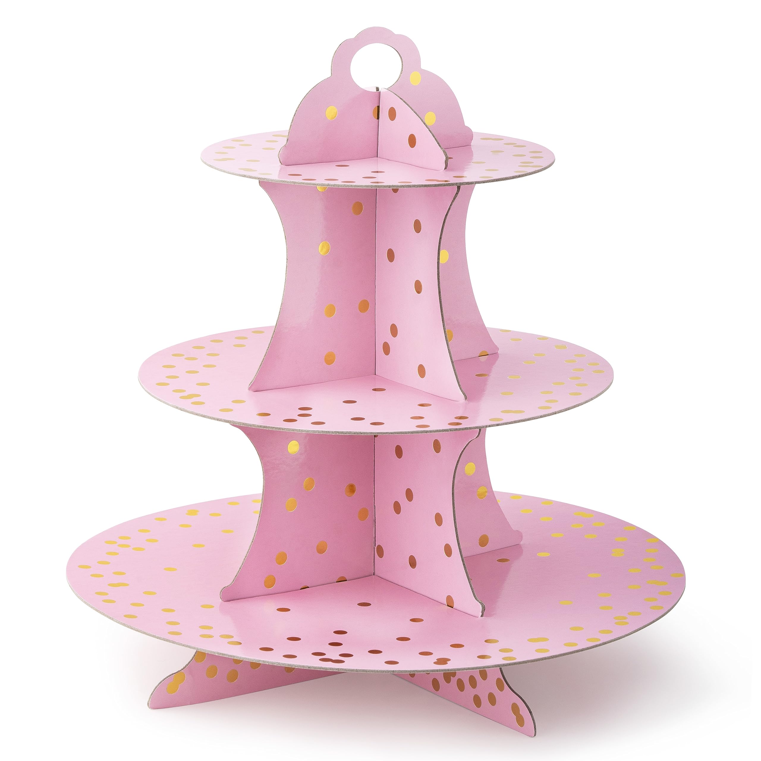 Photo 1 of ROYAL BLUEBONNET Cardboard Cupcake Stand, Pink and Gold, 3 Tier, Round, Food Safe, Party Decorations