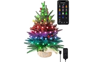 Brizled Smart Mini Christmas Tree, 22.8in DIY Smart-Lit Tabletop Tree with 75 LED RGB Lights, App/Voice Control 159+ Scenes Mini Xmas Tree USB C Music Small Tree Work with PD Power for Fireplace Desk