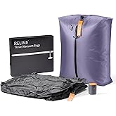 Relime Classic Series Vacuum Bags for Travel Luggage with Wireless Pump, Compression Bags for Carry On Suitcases and Backpack, Vacuum Seal Packing cube for Cloth Packing (2PC + PUMP Gray & Lavender)