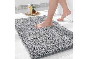 Yimobra Bathroom Rugs Non Slip Washable - Ultra Soft Absorbent Chenille Bath Mat, Quick Dry Shaggy Floor Carpet for Tub Shower, Gray Home Decor Accessories, 24x17 Inch