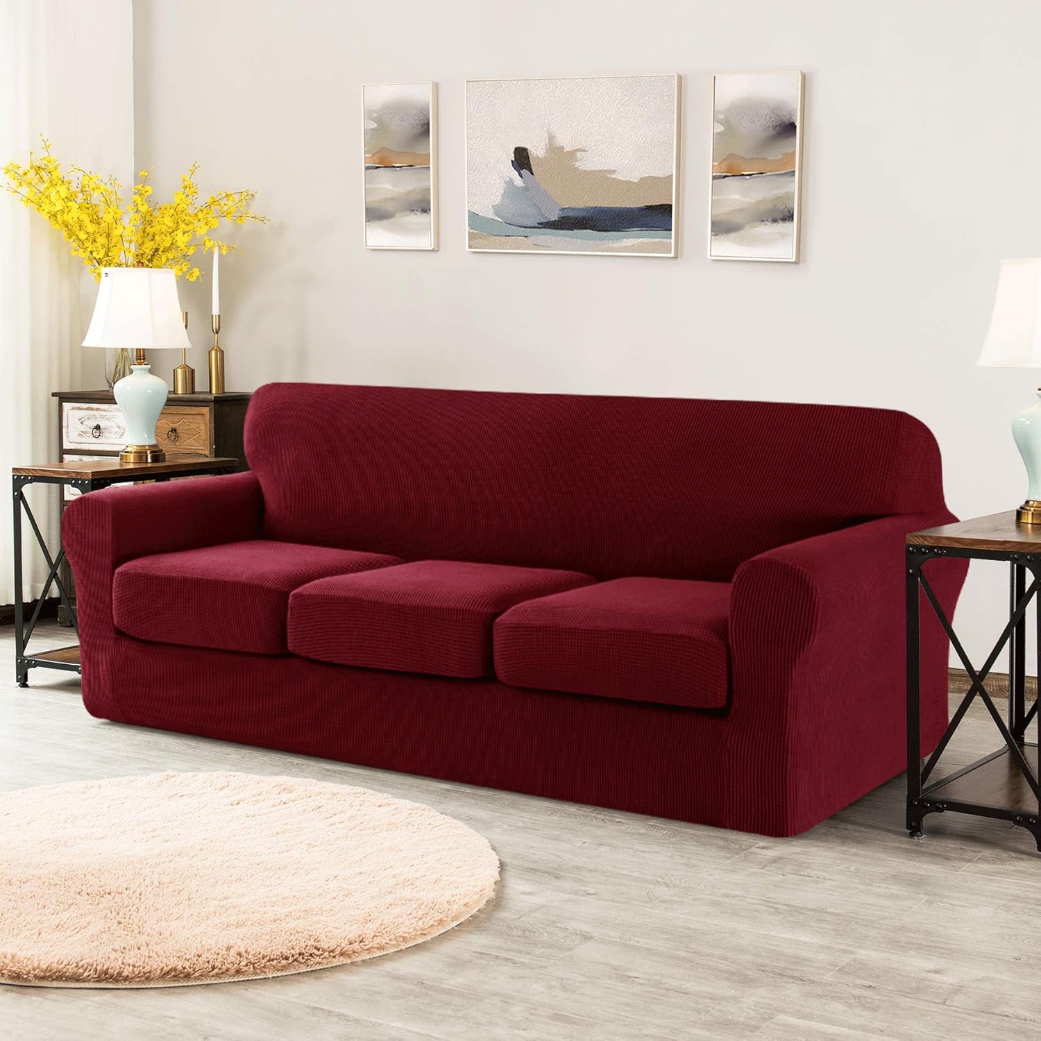CHUN YI 4 Pieces Sofa Cover with 3 Separate Seat Cushion Covers - Image 3