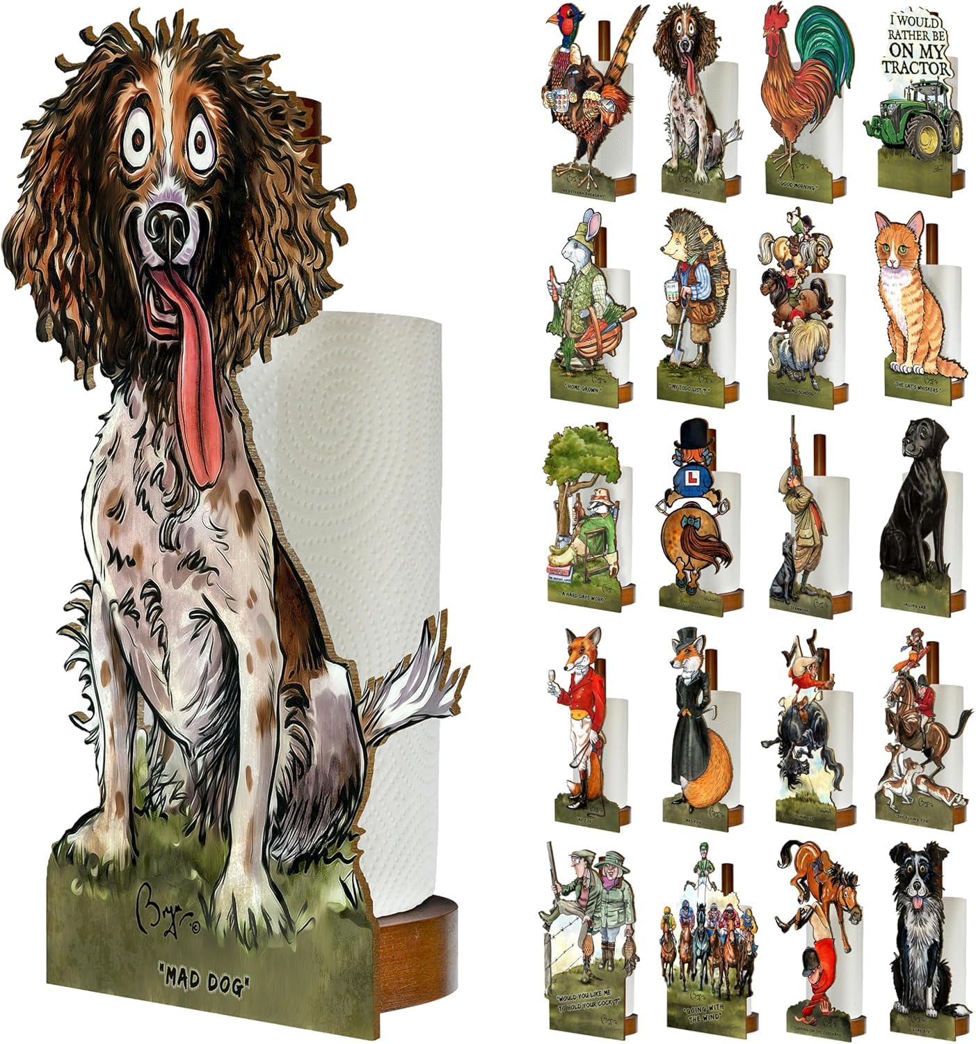 Looprints Fun Toilet Roll Storage & Kitchen Towel Holder Wooden Stand | Kitchen & Bathroom Decor & Accessories | Bryn Parry Springer Spaniel.A Great Gift Idea For Spaniel Owners & Gun Dog Enthusiasts. — image 1