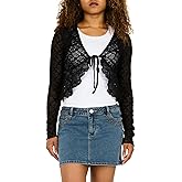 Forever 21 Women's Lace Tie Front Shrug – Long Sleeve Sheer Cropped Cover-Up with Ruffle Hem