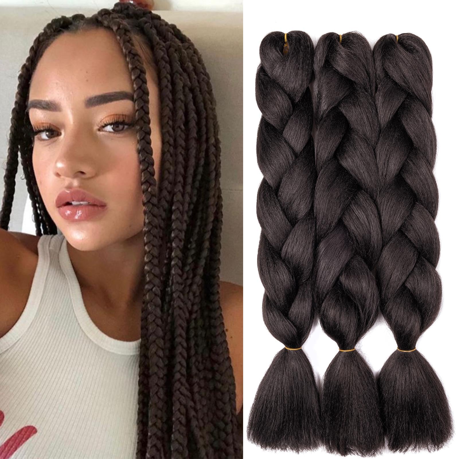 Gairyan Braiding Hair Extensions Ombre Jumbo Braids Synthetic Hair 3 Packs 24 inches 300g Coloured Hair for Braiding Extensions Box Braids Crochet Twist (Dark Brown) โ image 1
