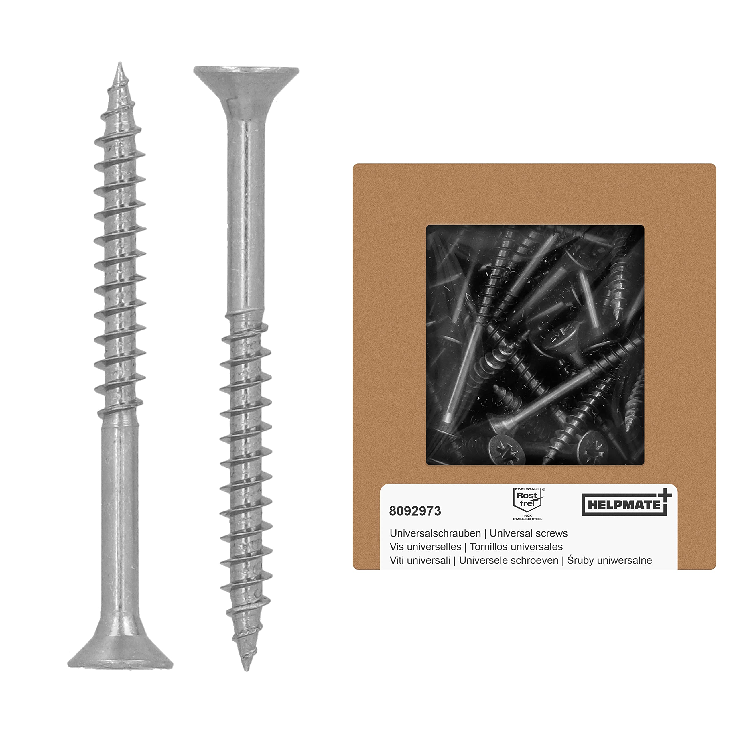 HELPMATE - Universal screws, countersunk head, 4.5x50, stainless steel A2, rustproof - 150 pieces Wood screws with PZ 2 drive and partial thread - Chipboard screws for indoor and outdoor use