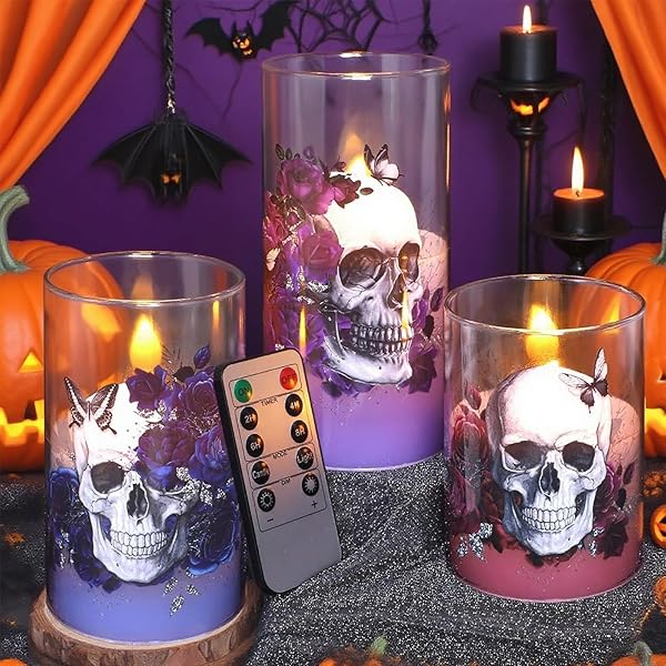 CAFEMOON HALLOWEEN DECOR FLAMELESS CANDLES BATTERY OPERATED LED...
