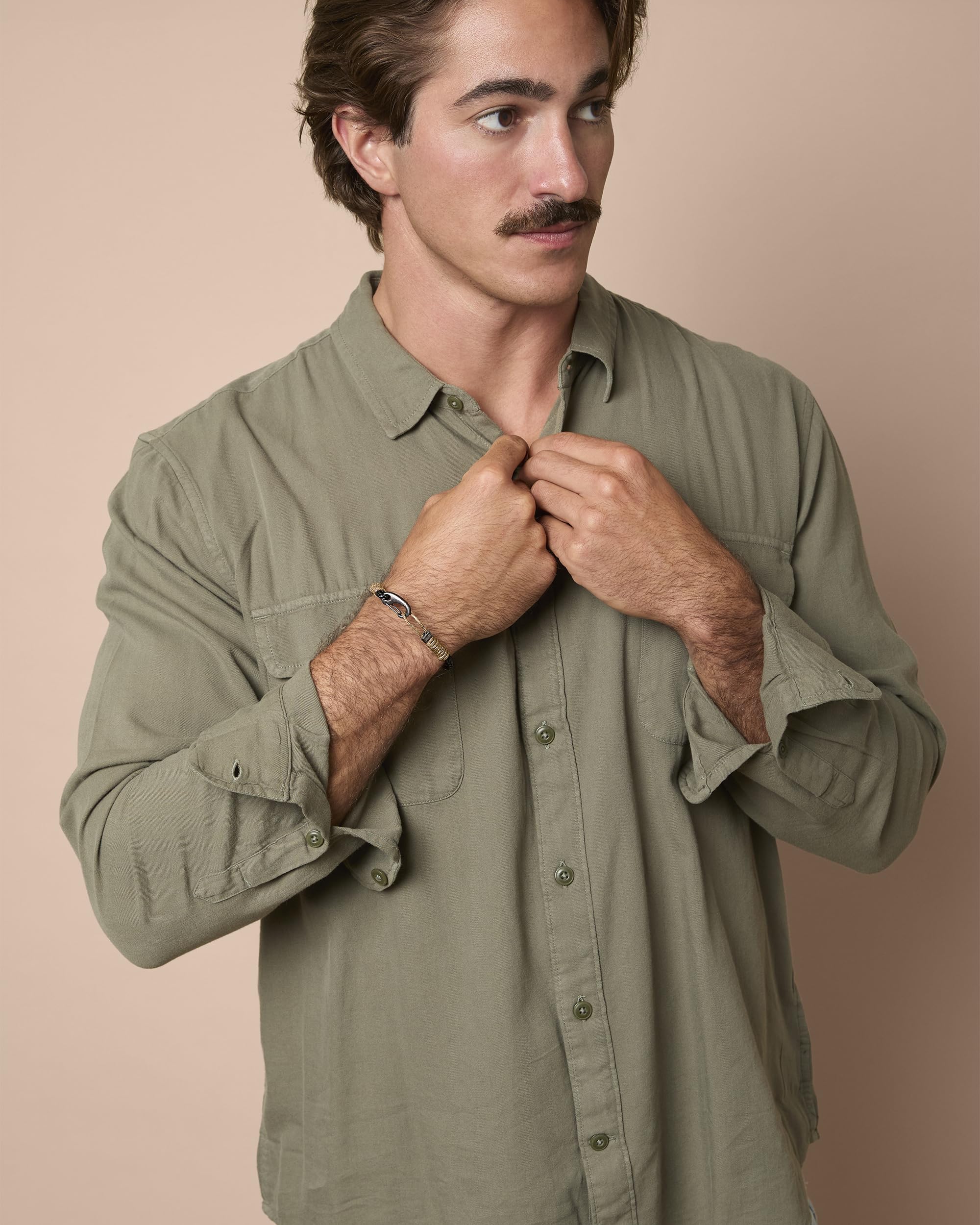 Lucky Brand Carabiner Cord Stainless Steel Bracelet for Men, Braided Bracelet, Mens Jewelry