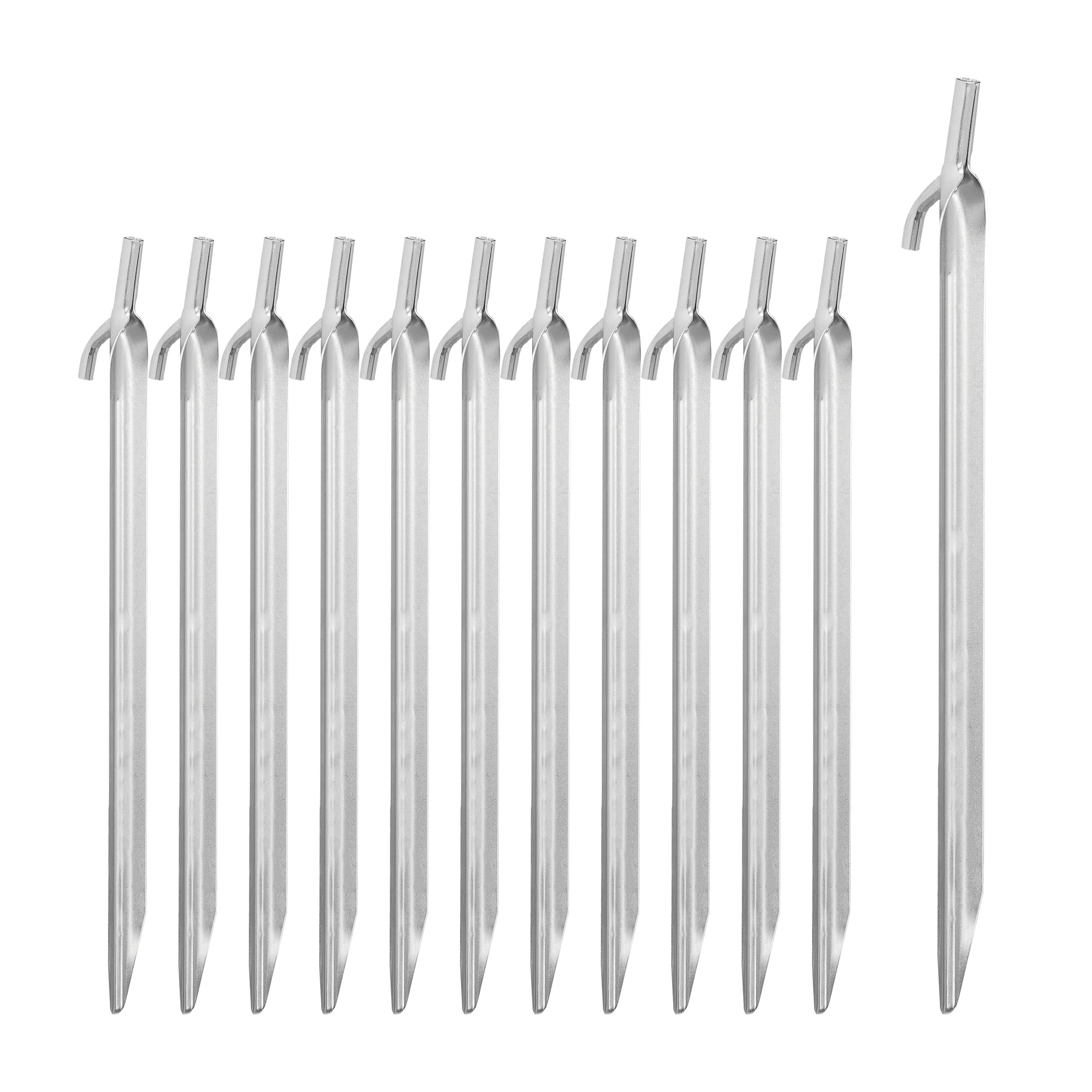 Relaxdays Tent Pegs 12x Set, Ground Anchor for Hard Soil, Camping, Galvanized Steel Hooks, Metal, Durable, 30cm, Silver