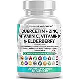 Quercetin 1000mg Zinc 50mg Elderberry Vitamin C 1000mg VIT D3 5000 IU for Lung Immune Defense Support Supplement w/ Bromelain