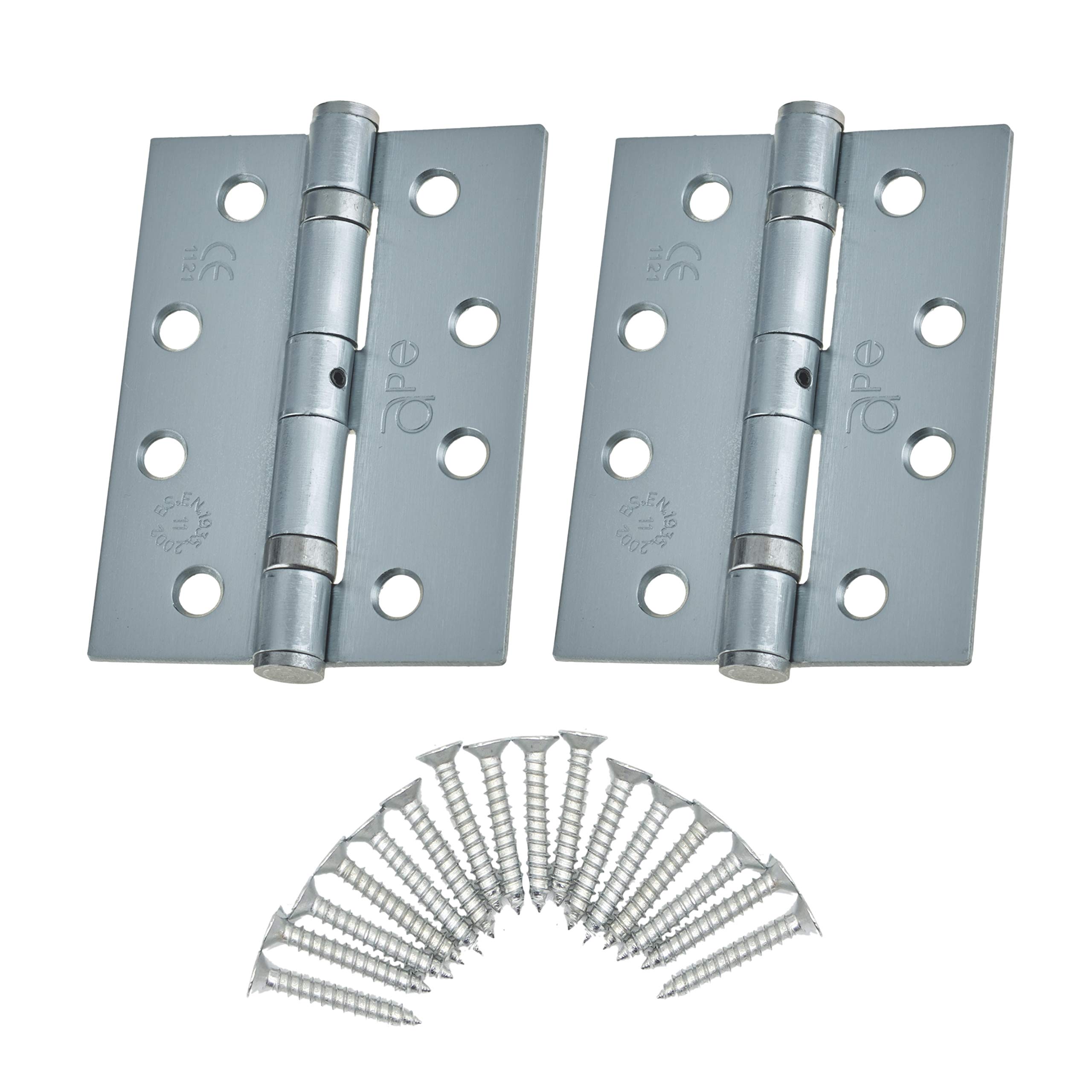 Door Hinges 4" 102mm Ball Bearing 1 Pair Pack [2 Hinges & Screws] Satin Chrome Finish
