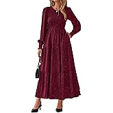 dowerme Maxi Dresses for Women 2026 Long Sleeve Floral Smocked A Line Polka Dot Flowy Boho Vacation Dress Spring Clothes