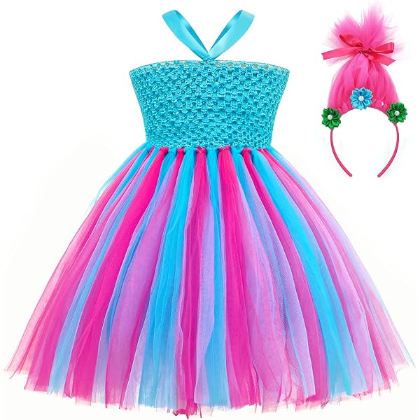 Amazon.com: Trolls dresses Girls Cosplay Costume Princess Costumes Tutu  Dresses with Headpiece : Clothing, Shoes & Jewelry