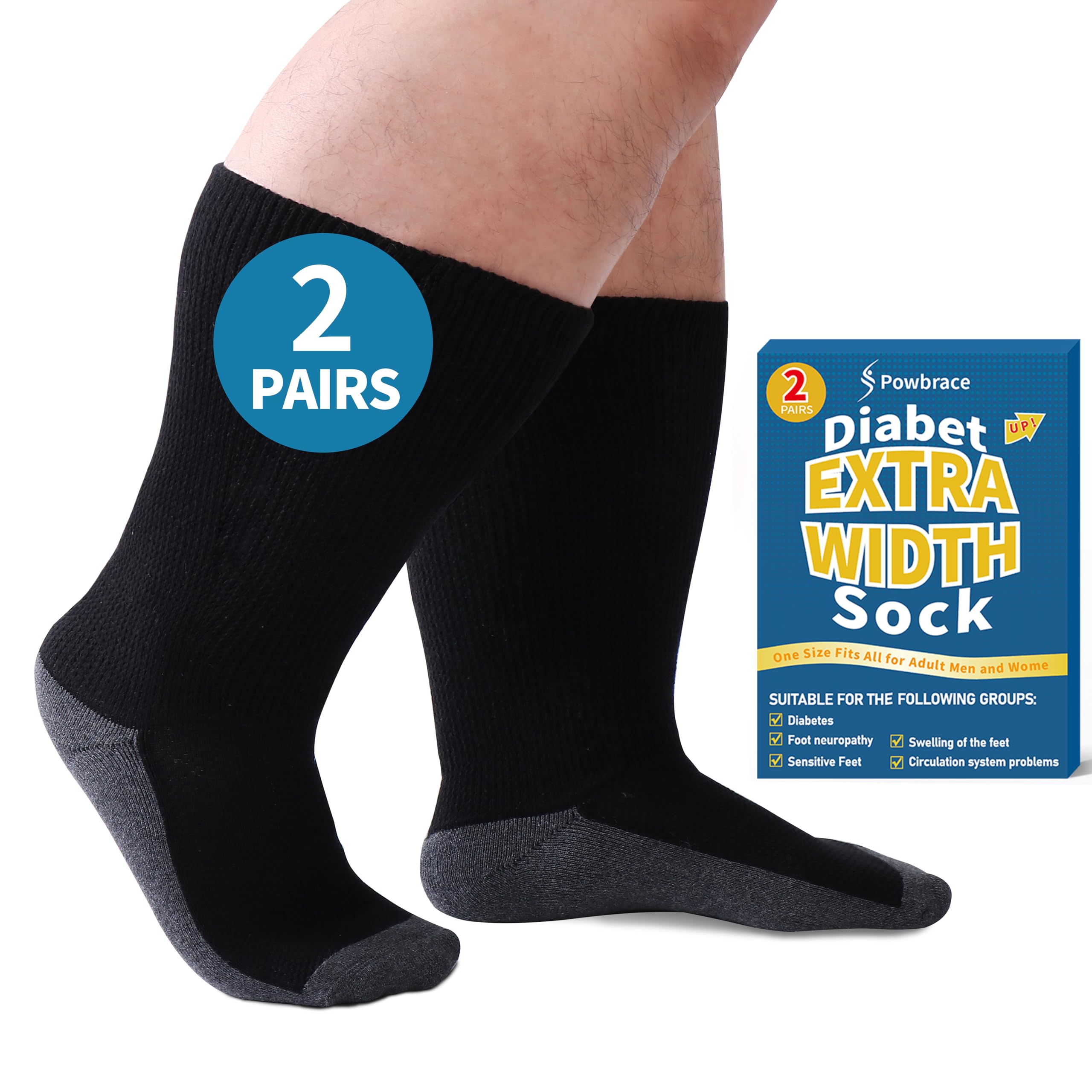 Photo 1 of 2 Pairs Wide Diabetic Socks for Men Women Plus Size,Lymphedema Socks for Swollen Feet and Ankles,Edema Loose Fit Socks,Non-Binding Hospital Cast Socks