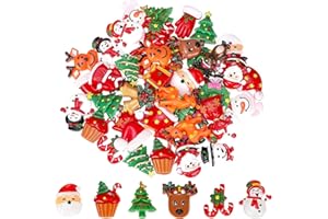 WILLBOND 50 Pcs Mini Christmas Resin Charms for Craft Flat Back Resin Charm Embellishments Assorted Miniature Ornaments Santa Snowman Tree Deer for DIY Crafts Making Scrapbooking Hair Clips Decoration