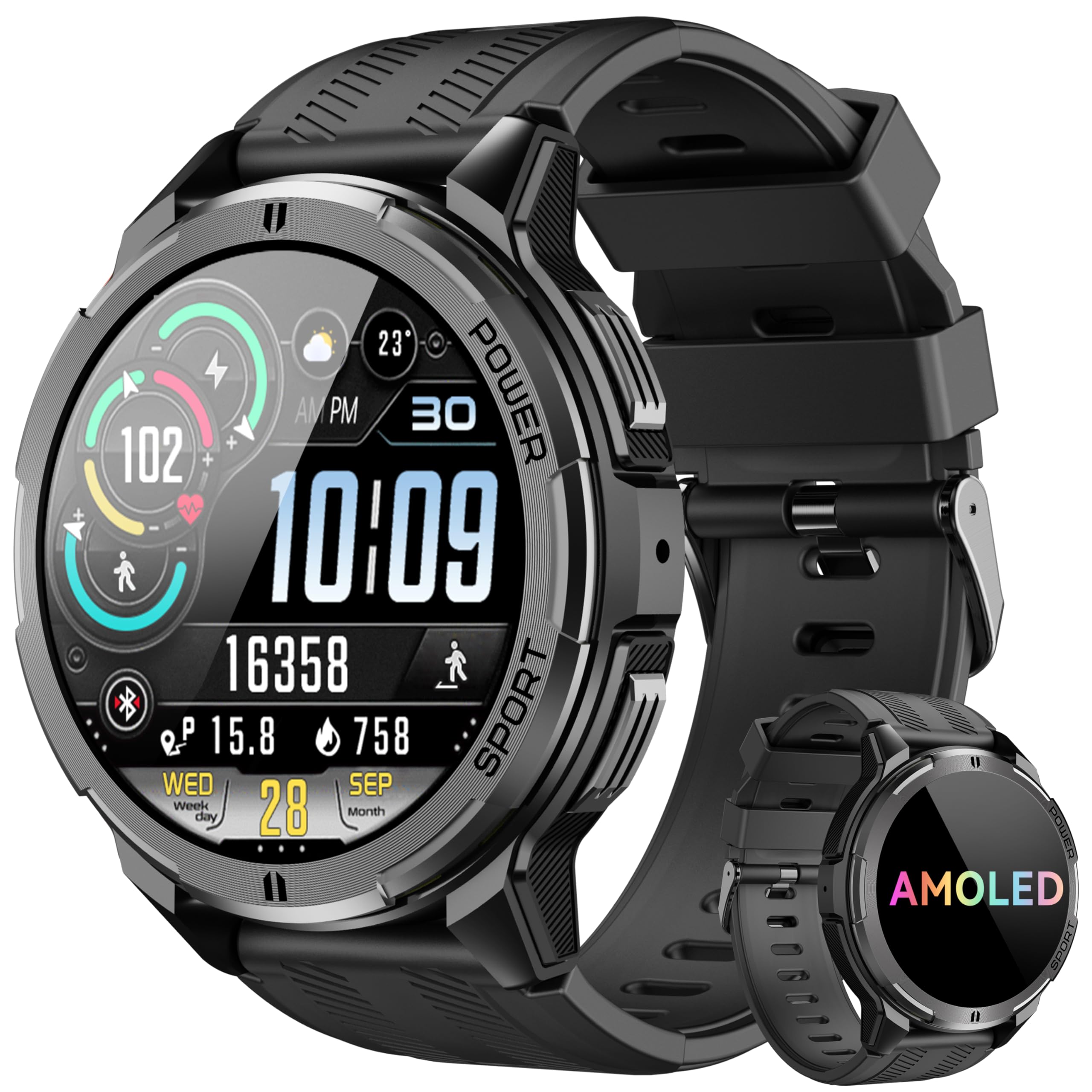 OUKITEL OUKITEL Smart Watch, Waterproof, Dustproof, Shockproof, 1.43-inch AMOLED High Definition Large Screen, 410 mAh Large Capacity, Long Lasting Battery for 15 Days of Continuous Usage, Incoming Call