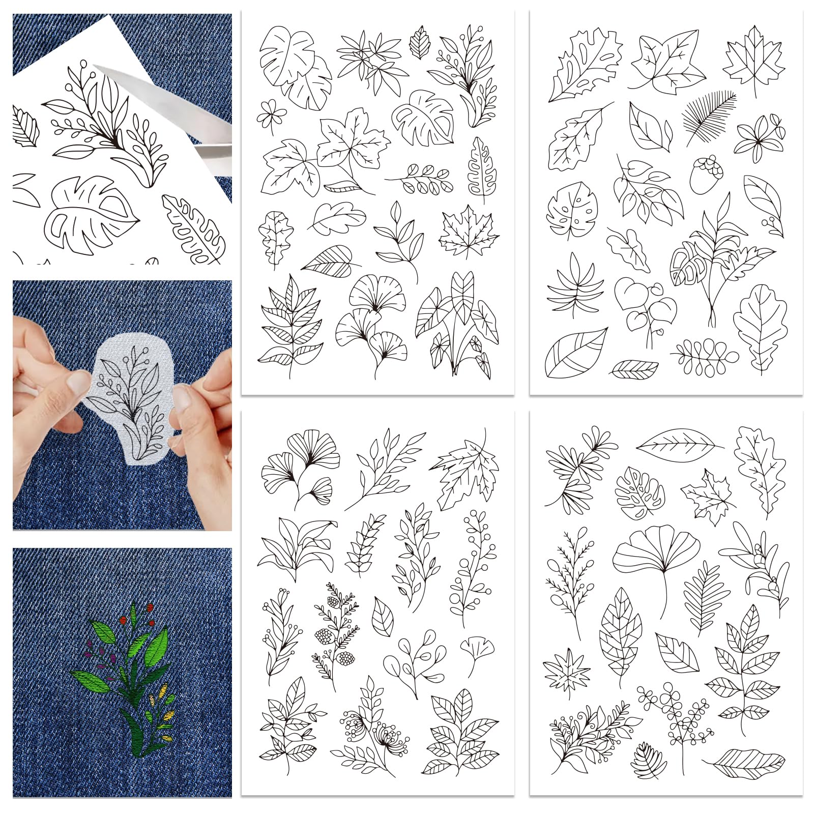 GLOBLELAND 4 Sheets Leaves Theme Water Soluble Embroidery Hand Sewing Stabilizers for Fabric Stitch Practice Embroidery Stickers Wash Away Stabilizers for Embroidery Beginners Lovers