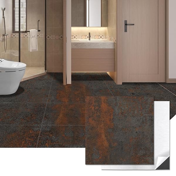 ART3D PEEL AND STICK FLOOR TILE, 30-PACK 12 X 12IN. COVERS 30 SQ.FT, WATERPROOF VINYL FLOORING TILES SELF ADHESIVE FOR KITCHEN, BATHROOM & BEDROOM – RUST GRANITE