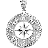 Claddagh Gold .925 Sterling Silver Navigation Compass 1” Pendant - Choose Pendant Only or Necklace with 16”-22” Chain